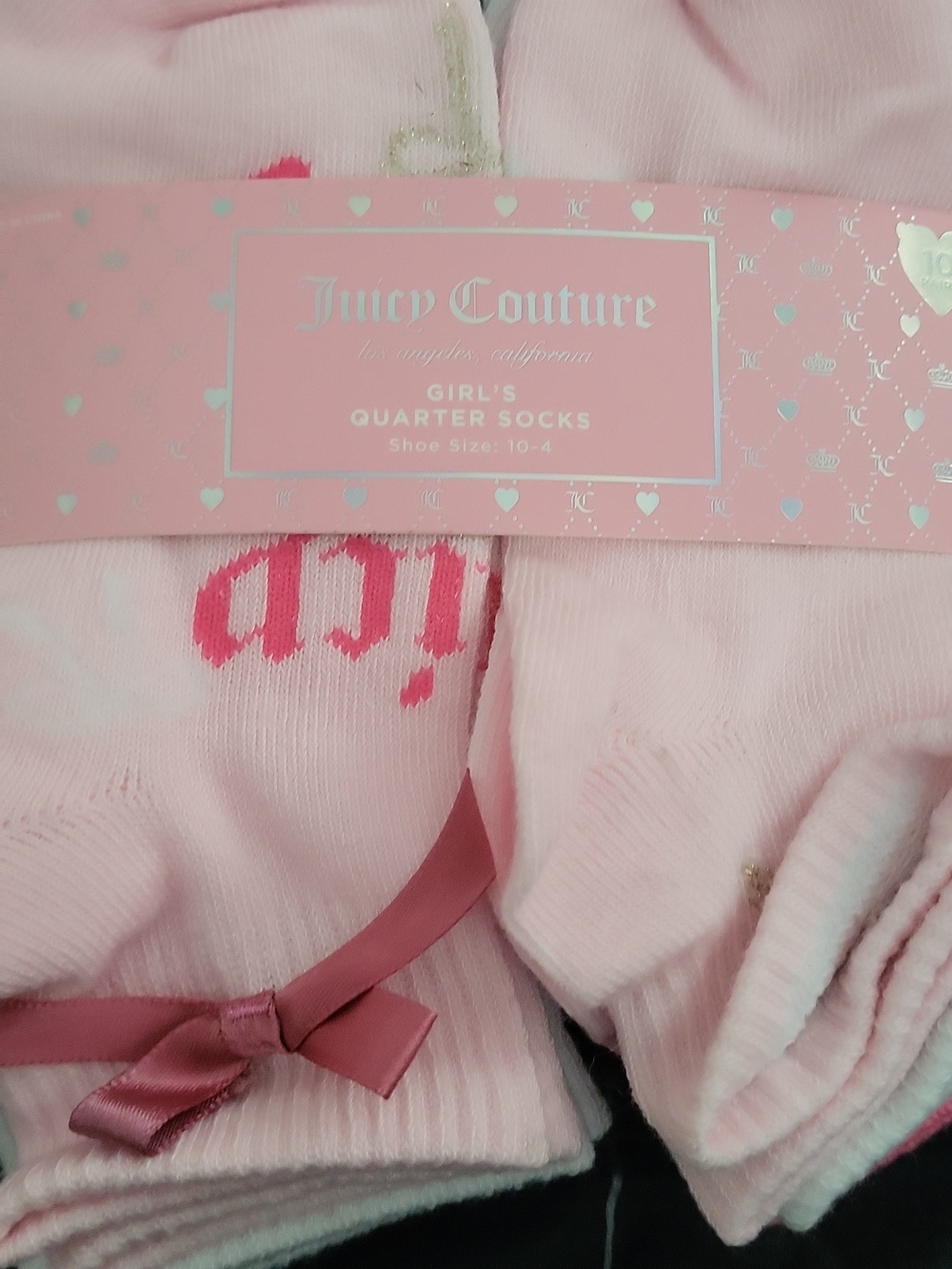 Juicy Couture Girls' Pink and White Socks - 10 Pairs Size 10 - 4